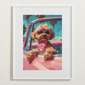 Preppy Cavapoo Girly Printable Wall Art, Retro Puppy Print, Preppy Room Decor, Funky Dog Poster, Cute Trendy Puppy Prints Digital Download