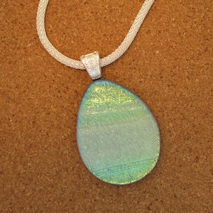 Green Dichroic Pendant - Fused Glass Pendant - Dichroic Necklace - Dichroic Jewelry - Dichroic Teardrop Pendant - Fused Glass Jewelry