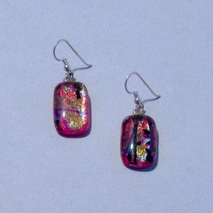 Fused Glass Earrings - Dichroic Earrings - Glass Earrings - Fused Glass Jewelry - Dichroic Jewelry - Rainbow Earrings - Red Earrings