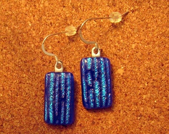 Dichroic Earrings - Fused Glass Earrings - Blue Dichroic Earrings - Dichroic Jewelry - Fused Glass Jewelry - Glass Earrings
