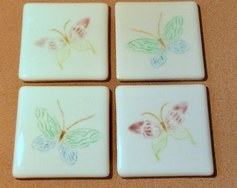 Fused Glass Butterfly Coasters, Fused Glass Candle Holder, Fused Glass Home Decor, Housewarming Gift, Mothers Day Gift