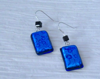 Dichroic Fused Glass Earrings, Swarovski Crystals, Blue Dichroic Earrings, Dichroic Jewelry, Fused Glass Earrings, Fused Glass Jewelry