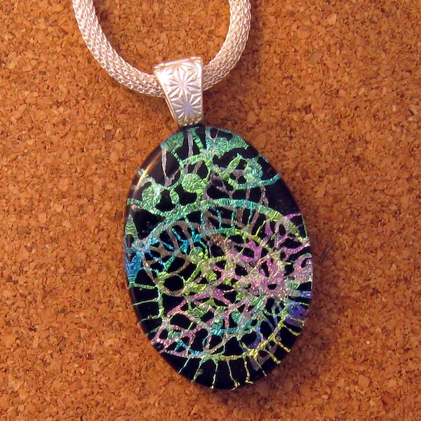 Dichroic Fused Glass Pendant - Glass Jewelry - Fused Glass Jewelry - Dichroic Jewelry - Mandala Pendant - Dichroic Mandala