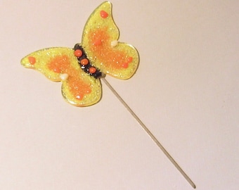 Fused Glass Butterfly - Fused Glass Plant Stake - Blue Glass Butterfly - Fused Glass Garden Stake - Fused Glass Art - Butterfly Plant Stake