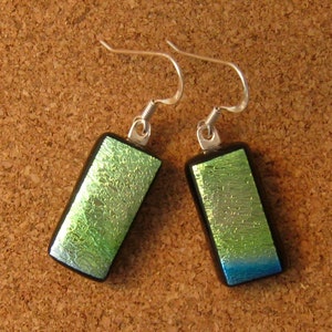 Green Dichroic Earrings - Dichroic Jewelry - Fused Glass Jewelry - Fused Glass Earrings - Dangle Earrings - Glass Earrings