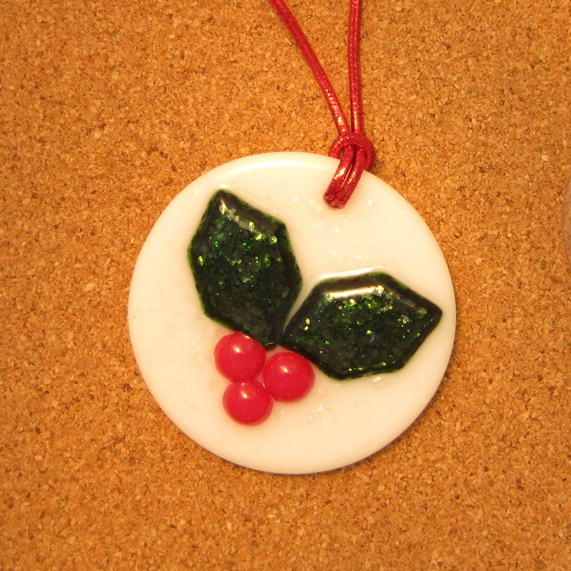 Fused Glass Ornament Holiday Decor Holly Berry Ornament Etsy