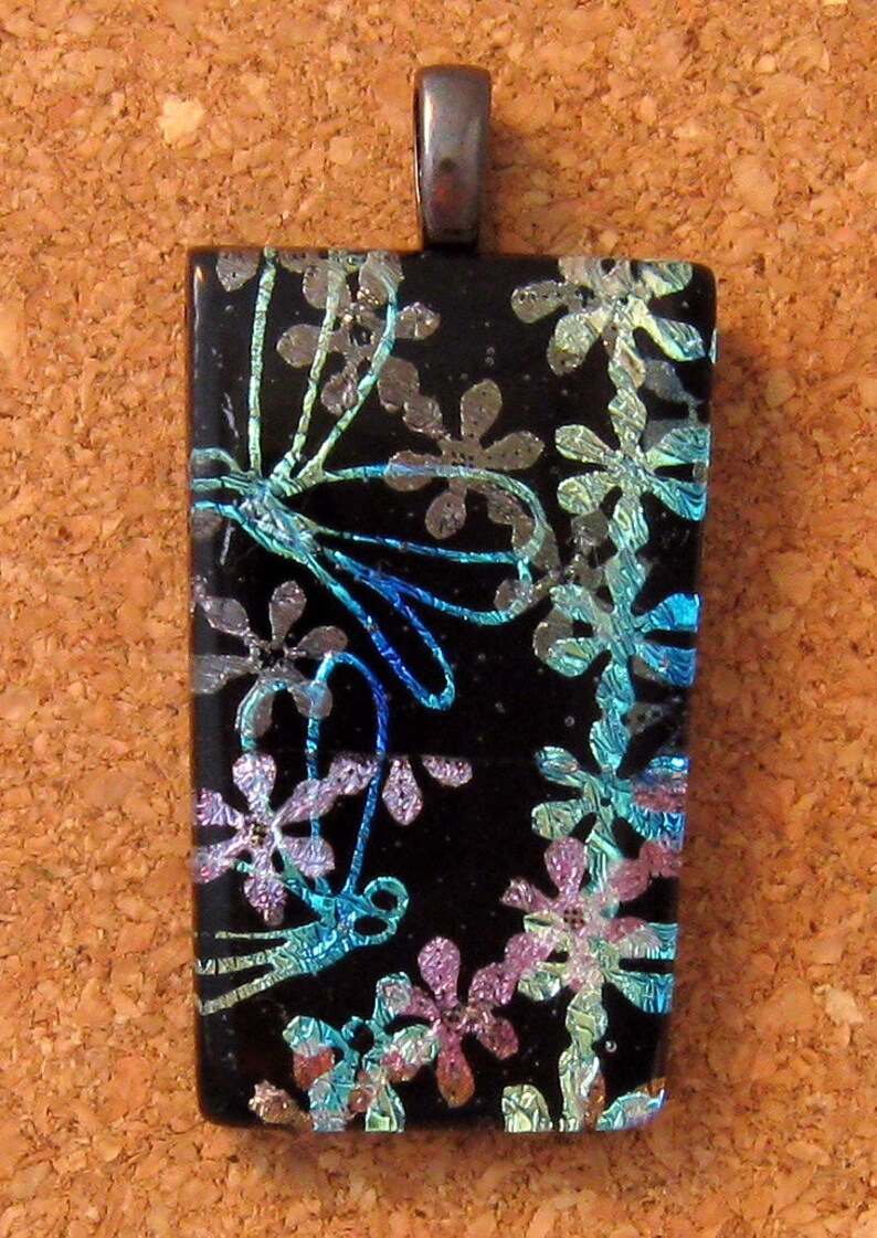 Dichroic Dragonfly Pendant Fused Glass Pendant Glass Pendant Glass Jewelry Dragonfly Jewelry Flower Pendant image 5