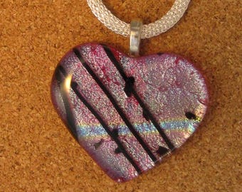 Red Dichroic Heart Pendant,Fused Glass,Dichroic Jewelry,Valentines Day Gifts