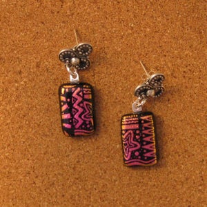 Dichroic Earrings with Bali Style Posts, Fused Glass Earrings,  Dichroic Jewelry