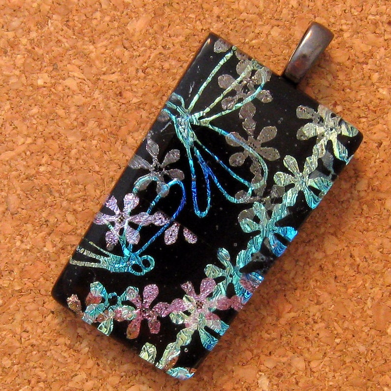 Dichroic Dragonfly Pendant Fused Glass Pendant Glass Pendant Glass Jewelry Dragonfly Jewelry Flower Pendant image 3