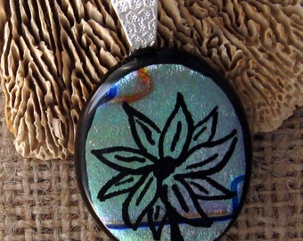 Hand Etched Dichroic Pendant - Dichroic Flower Pendant - Fused Glass Pendant - Etched Glass - Dichroic Jewelry