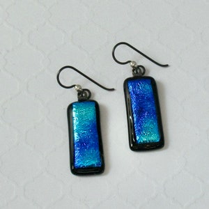 Blue Dichroic Earrings,  Fused Glass Earrings,  Fused Glass Jewelry,  Dichroic Jewelry, Nickel Free Earrings,  Glass Earrings