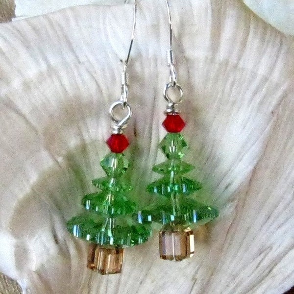 Swarovski Christmas Tree Earrings - Crystal Earrings - Holiday Earrings - Green Tree Earrings - Christmas Earrings - Crystal Tree Earrings