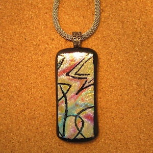 Dichroic Hand Etched Pendant -  Rainbow Dichroic Pendant - Fused Glass Jewelry - Abstract Pendant - Dichroic Jewelry - Hand Etched Dichroic