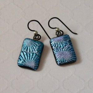 Blue Dichroic Glass Earrings, Fused Glass Earrings, Lilac Earrings, Dichroic Jewelry , Nickel Free Earrings, Fused Glass Jewelry