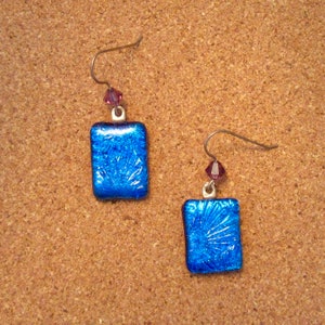 Dichroic Glass Earrings - Fused Glass Earrings - Blue Dichroic Earrings - Swarovski Crystals - Dichroic Jewelry - Fused Glass Jewelry