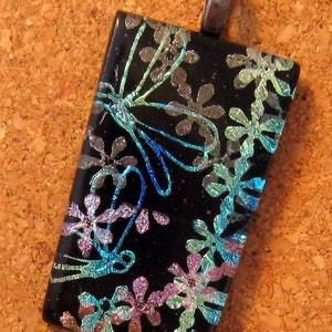 Dichroic Dragonfly Pendant Fused Glass Pendant Glass Pendant Glass Jewelry Dragonfly Jewelry Flower Pendant image 4