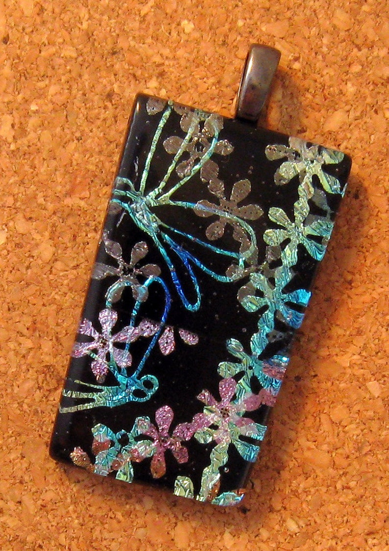 Dichroic Dragonfly Pendant Fused Glass Pendant Glass Pendant Glass Jewelry Dragonfly Jewelry Flower Pendant image 4