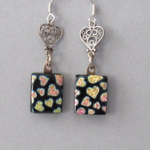 Dichroic Earrings - Heart Earrings - Fused Glass Earrings - Fused Glass Jewelry - Valentine Jewelry