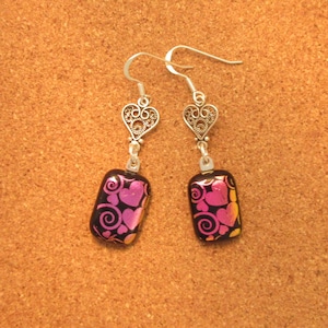 Dichroic Glass Earrings - Dichroic Heart Earrings - Valentines Earrings - Valentines Jewelry - Sterling Silver Heart - Glass Earrings