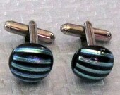 Dichroitische Manschettenknöpfe, verschmolzen Glas Zubehör blau Pin gestreift