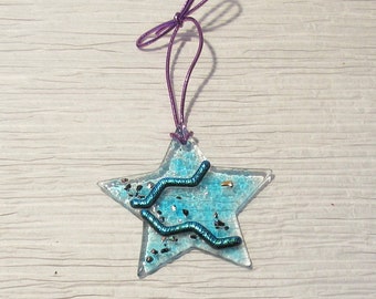 Glass Star Ornament, Dichroic Star, Star Sun Catcher, Dichroic Star Ornament, Fused Glass Ornaments, Dichroic Ornaments, Christmas Decor