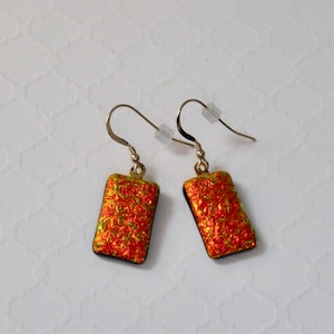 Red Dichroic Earrings, Fused Glass Earrings, Dichroic Jewelry, Fused Glass Jewelry, Textured Dichroic Earrings