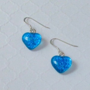 Dichroic Heart Earrings, Glass Earrings, Valentines Day Earrings, Fused Glass Earrings, Blue Heart Earrings, Fused Glass Jewelry