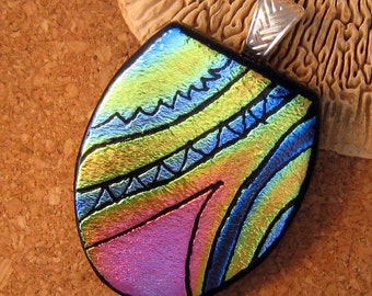 Contemporary Dichroic Pendant Fused Glass Pendant Hand Etched Pendant Etched Dichroic Pendant Dichroic Jewelry