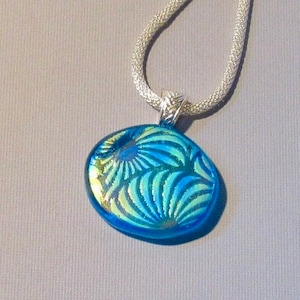 Blue Dichroic Glass Pendant, Fused Glass Necklace, Dichroic Jewelry , Blue Dichroic Flower Pendant