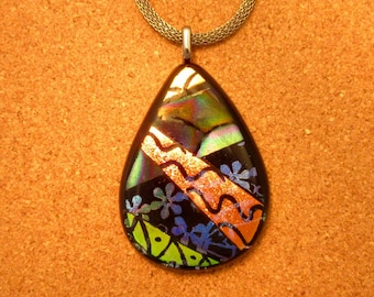 Glass Pendant - Dichroic Pendant - Dichroic Jewelry - Fused Glass Pendant - Picasso Pendant - Dichroic Necklace - Glass Pendant