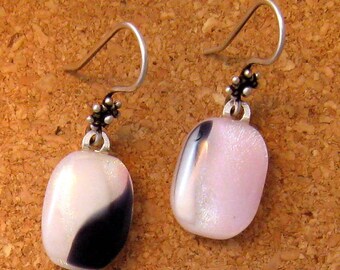 Dichroic Fused Glass Pink and Black Earrings, Fused Glass Jewelry - Fused Glass Earrings
