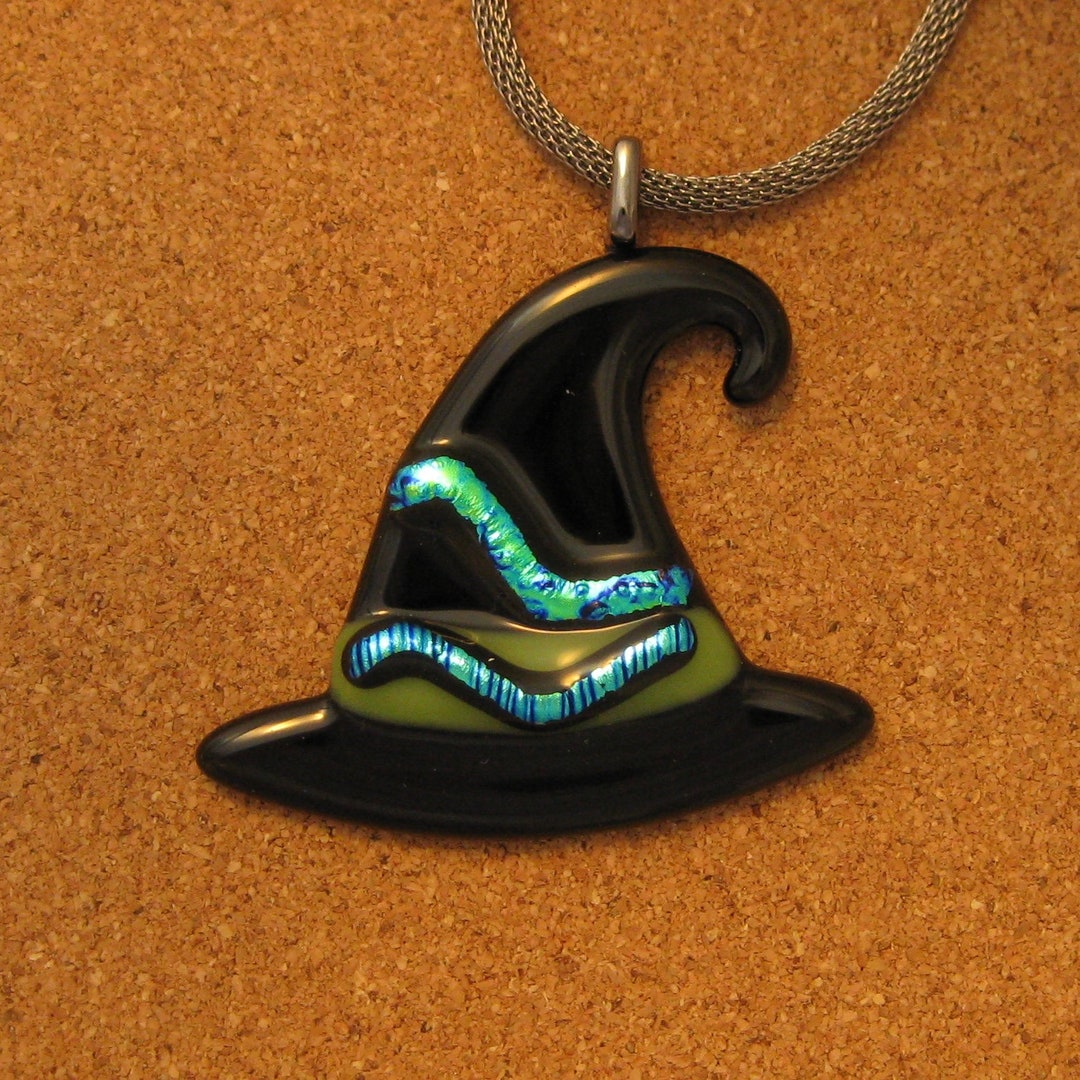 Witch Hat Pendant - Halloween Pendant - Dichroic Witch Hat - Sorcerer's ...