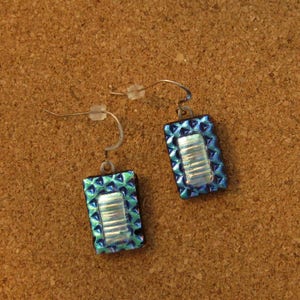 Blue Green Dichroic Glass Earrings - Dichroic Jewelry - Fused Glass Earrings - Fused Glass Jewelry - Glass Earrings - Glass Jewelry