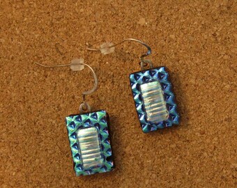 Blue Green Dichroic Glass Earrings - Dichroic Jewelry - Fused Glass Earrings - Fused Glass Jewelry - Glass Earrings - Glass Jewelry