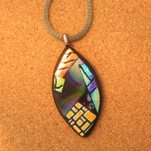 Dichroic Pendant - Teardrop Pendant - Fused Glass Pendant - Hand Etched Dichroic Pendant - Dichroic Necklace - Fused Glass Jewelry
