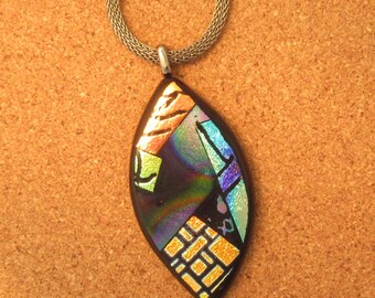 Dichroic Pendant - Teardrop Pendant - Fused Glass Pendant - Hand Etched Dichroic Pendant - Dichroic Necklace - Fused Glass Jewelry