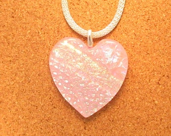 Dichroic Fused Glass Heart Pendant, Pink Glass Heart Jewelry, Anniversary Gift