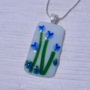 Blue Tulip Fused Glass Pendant, Springtime Glass Flower Pendant