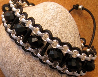Leather and Crystal Cuff Bracelet Chain Bracelet Leather Wrap Bracelet