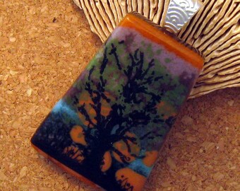 Fused Glass Pendant Decal Pendant Tree Pendant Stone Look Pendant Fused Glass Jewelry