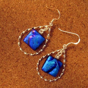 Dichroic Chandelier Earrings, Blue Dichroic Earrings, Fused Glass Earrings, Dichroic Jewelry, Fused Glass Jewelry