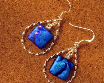 Dichroic Chandelier Earrings, Blue Dichroic Earrings, Fused Glass Earrings, Dichroic Jewelry, Fused Glass Jewelry