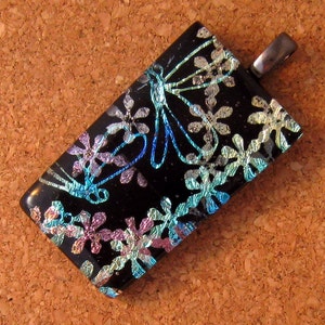 Dichroic Dragonfly Pendant Fused Glass Pendant Glass Pendant Glass Jewelry Dragonfly Jewelry Flower Pendant image 2