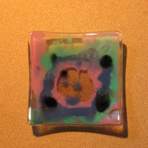 Glass Trinket Dish - Fused Glass Plate - Fused Glass Dish - Glass Candle Dish - Fused Glass Tray - Fused Glass Tile - Housewarming Gift