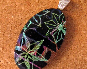 Christmas Dichroic Glass Pendant - Glass Pendant - Holiday Jewelry - Fused Glass Star Pendant