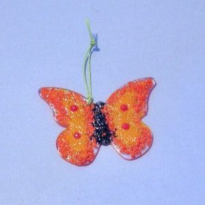 Fused Glass Orange Butterfly Sun Catcher, Summer Garden Art, Nature Decor