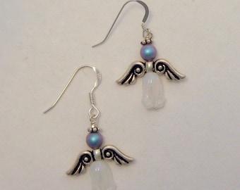 Swarovski Crystal Angel Earrings - Beaded Angel Earrings - Angel Jewelry - Glass Angel Earrings - Christmas Earrings