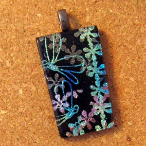 Dichroic Dragonfly Pendant Fused Glass Pendant Glass Pendant Glass Jewelry Dragonfly Jewelry Flower Pendant image 1