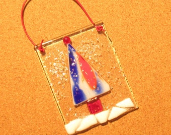 Fused Glass Ornament, Patriotic Ornaments, red, white, blue Tree Ornament, Fused Glass Sun Catcher, Military Ornament